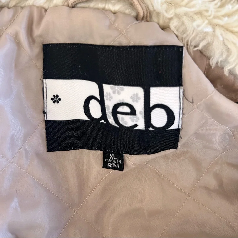 Deb Vintage 90s Y2K Tan Corduroy Jacket with Cream Faux Fur Trim L/XL